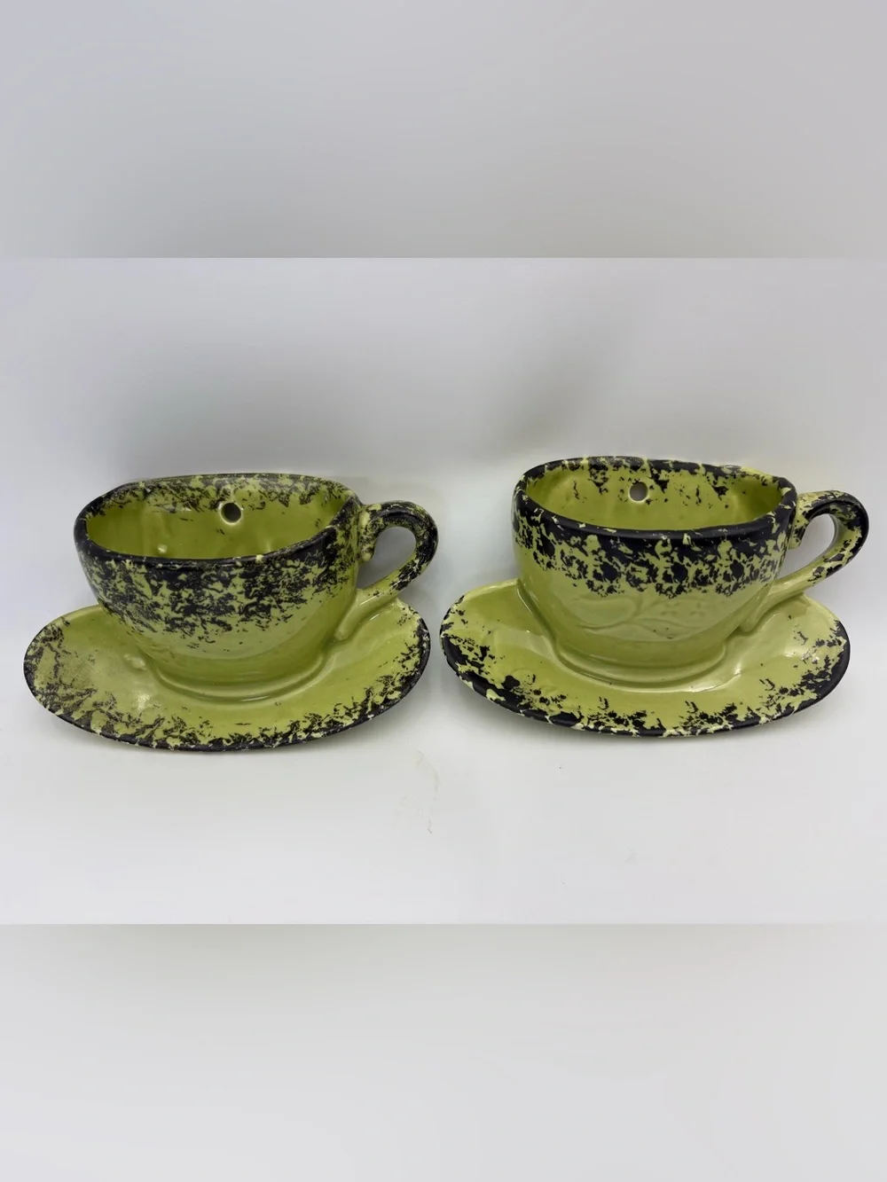 Vintage Olive Green Decorative Ceramic Teacup Wall Pockets